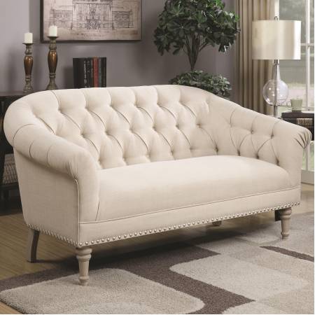 Accent Seating Traditional Settee with Tufting and Pleated Roll Arms